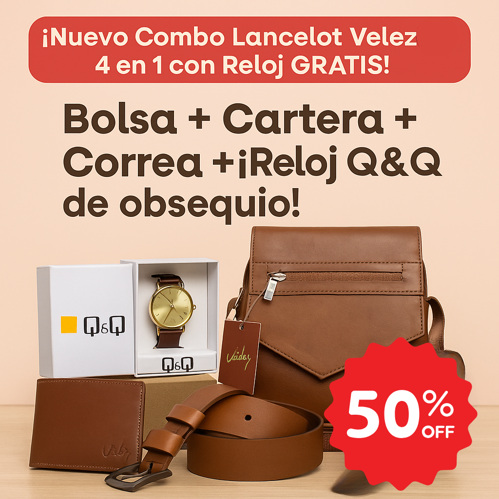 Combo Lancelot – Bolsa + Cartera + Correa + ¡Reloj Q&Q de obsequio!