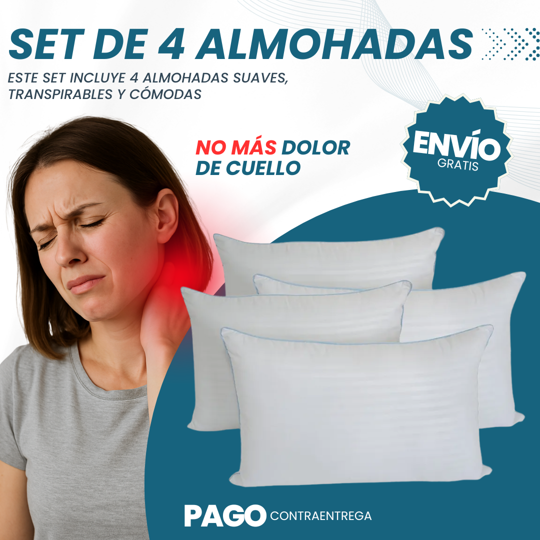 Set x4 Almohadas Siliconadas Premium – Tacto Pluma, Antialérgicas y Lavables