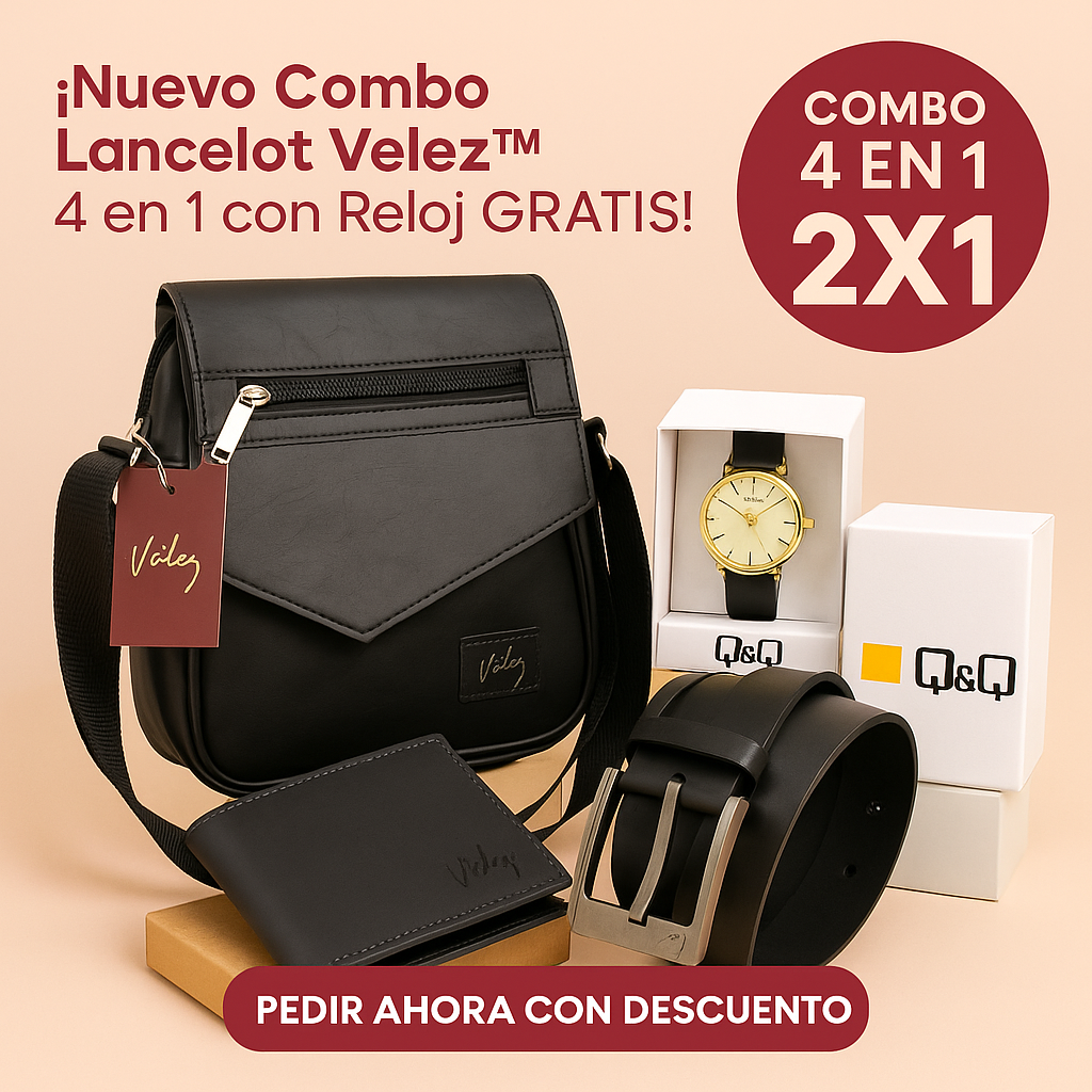 Combo Lancelot – Bolsa + Cartera + Correa + ¡Reloj Q&Q de obsequio!