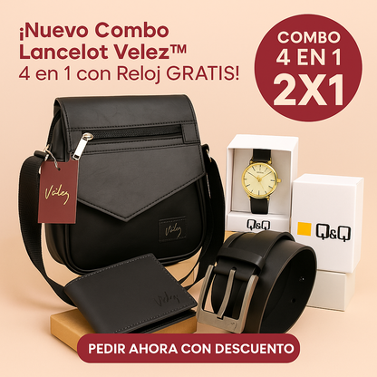 Combo Lancelot – Bolsa + Cartera + Correa + ¡Reloj Q&Q de obsequio!