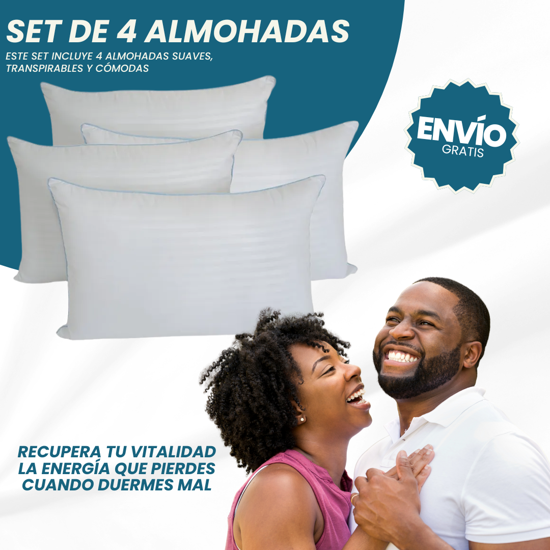 Set x4 Almohadas Siliconadas Premium – Tacto Pluma, Antialérgicas y Lavables